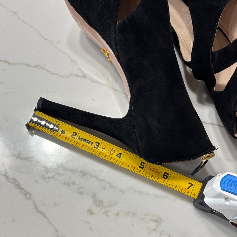 Prada Black Suede Heels with Gold Zipper - Picture 11 of 17